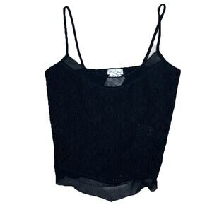 VTG Charlotte Russe Y2K Cami Crop Top S Black Sheer Mesh Net Whimsigoth Witch US